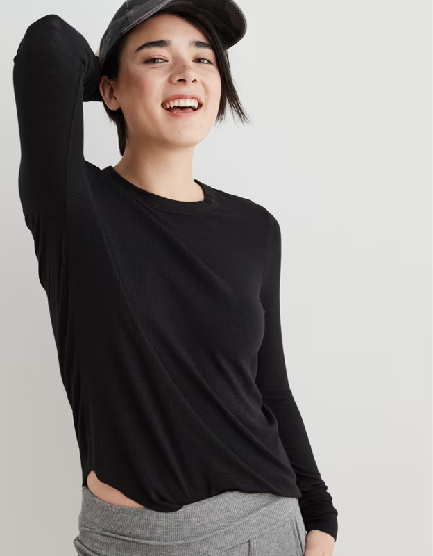 Aerie Ribbed Long Sleeve T-Shirt | American Eagle Outfitters (US & CA)