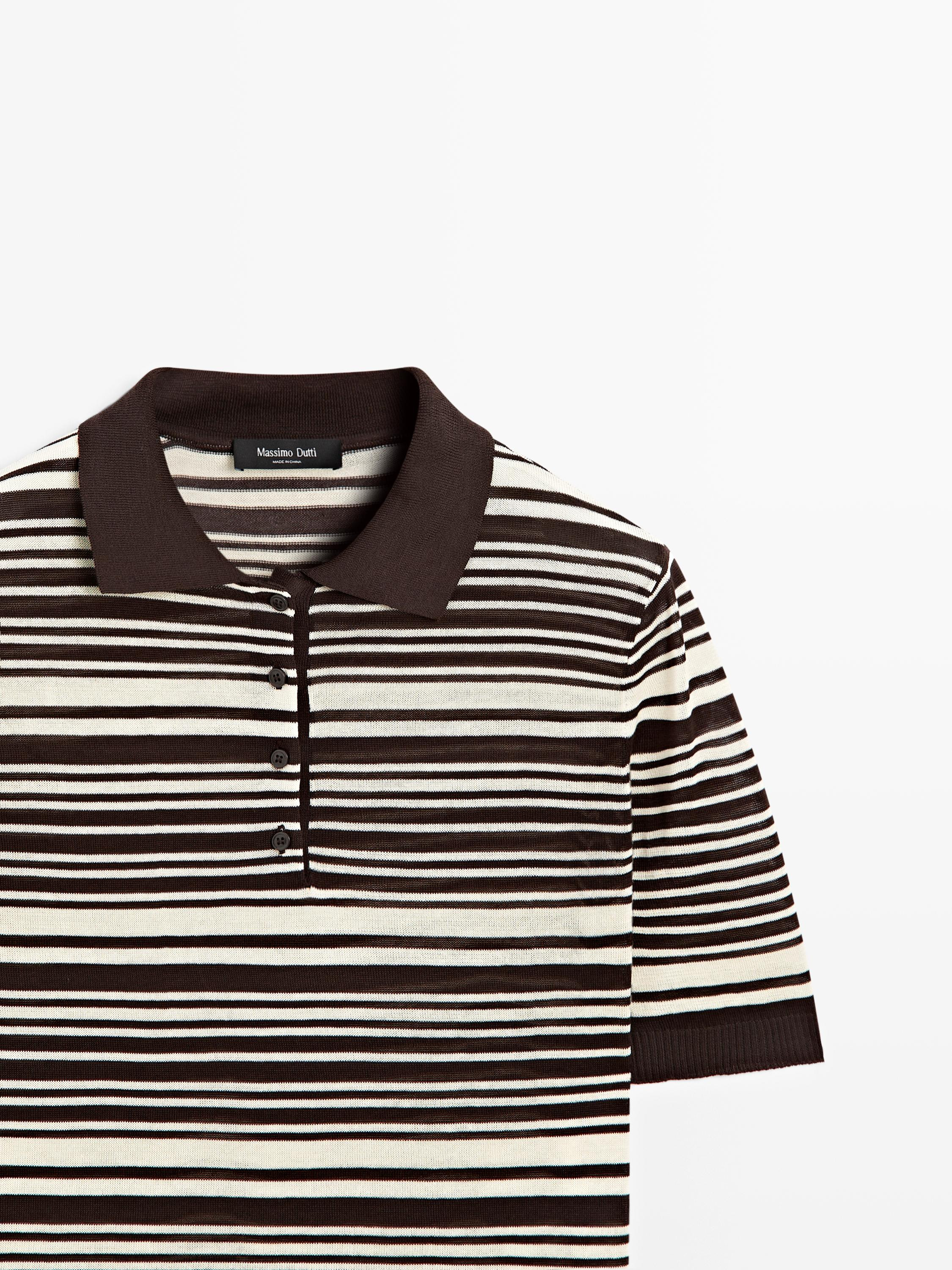 100% cotton striped knit polo shirt | Massimo Dutti UK