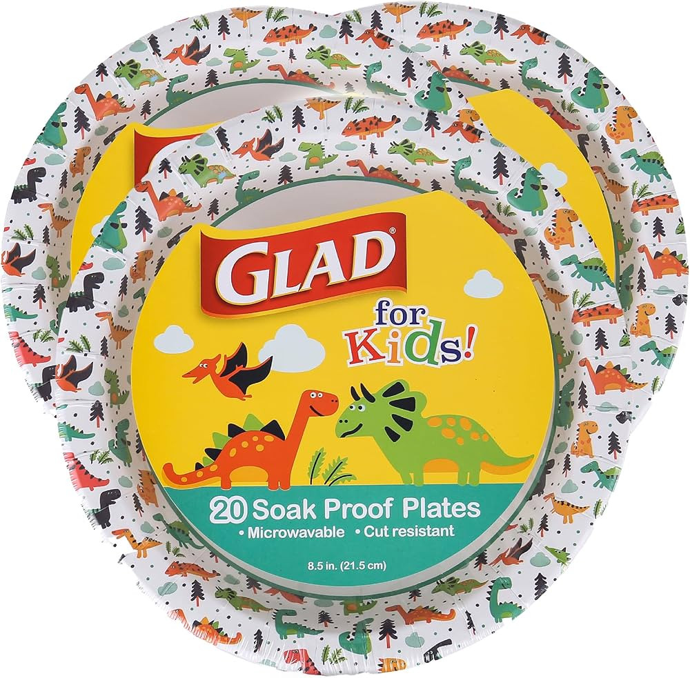 Glad for Kids Dinosaur Theme Round Disposable Paper Plates - Heavy Duty, Soak Proof, Microwavable... | Amazon (US)