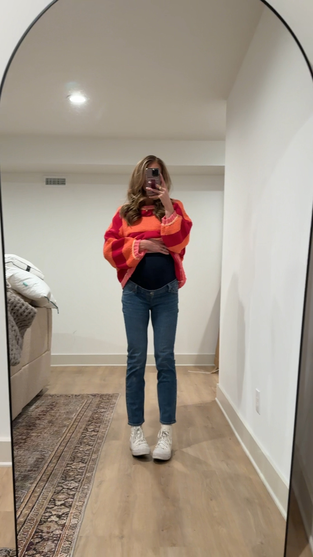 Outfit I wore to Disney on Ice that is bump friendly and tall girl faintly ! Jeans are maternity and tall sizes. I am wearing my true size 27 long. They are supposed to hit at the ankles 
Striped Sweater runs oversized. Wearing medium still for height. The color In wearing is sold out but linked the exact sweater in a different color

#LTKootd #LTKBump #LTKTall