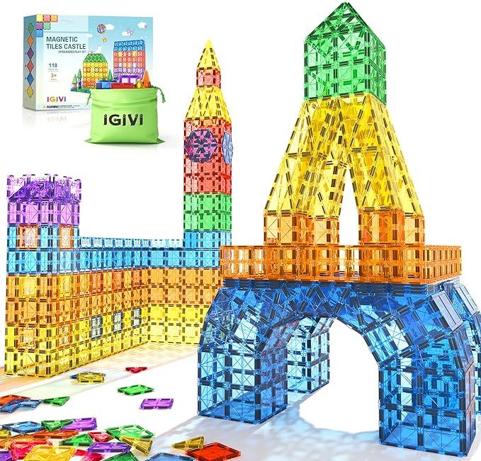 118-piece Magnetic Tiles Set, STEM Educational Building Blocks for Kids, Magnet Construction Toys... | Amazon (US)