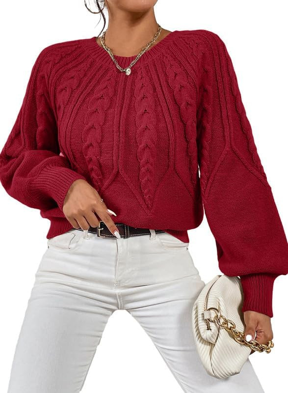 Dokotoo Women's Pullover Sweater Casual Long Sleeve Crewneck Loose Cable Knit Chunky Jumper Tops | Amazon (US)