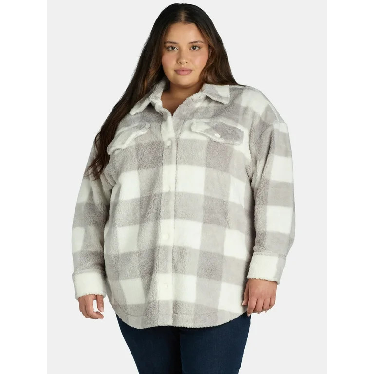 Terra & Sky Women's Plus Size Faux Shearling Shacket, Sizes 0X-5X | Walmart (US)