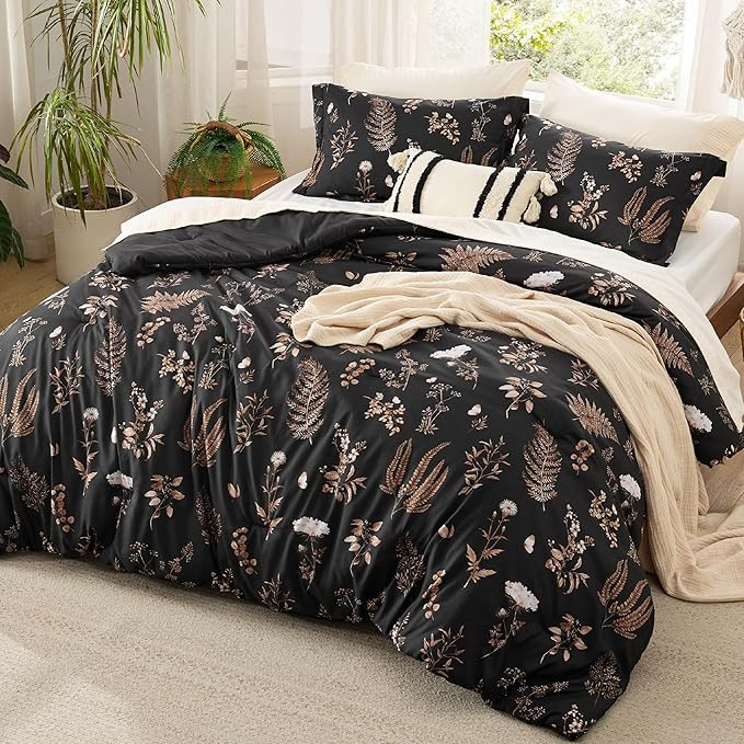 Bedsure Comforter Set Queen Size - Floral Bedding Comforter Set, 3 Pieces, 1 Soft Black Comforter... | Amazon (US)