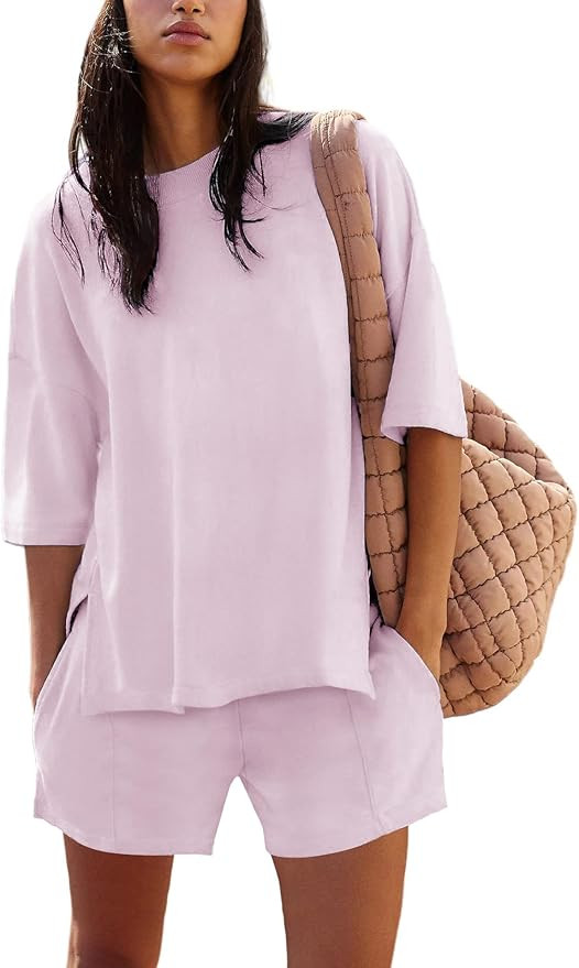 Womens Lounge Sets Half Sleeve Crew Neck Two Piece Outfits Summer 2025 Cute Matching Sets Clothin... | Amazon (US)