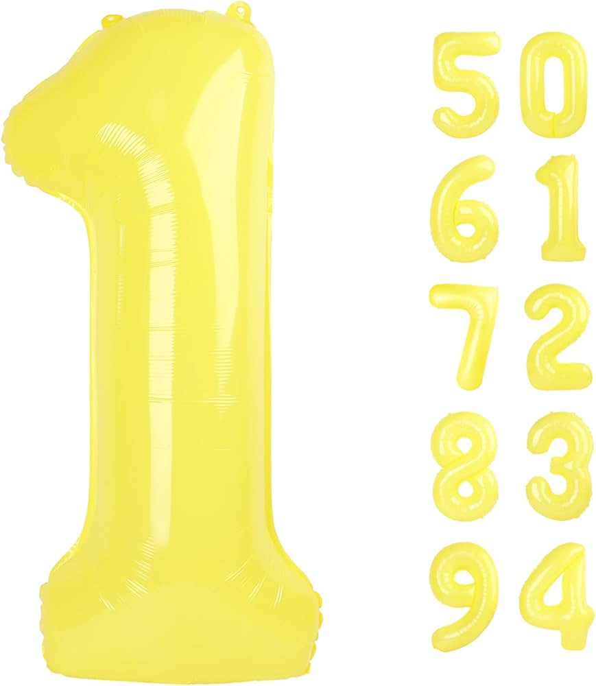 40 Inch Yellow 1 Balloon for First Birthday, 1st Number Balloons Birthday Decorations for Girl Ki... | Amazon (US)