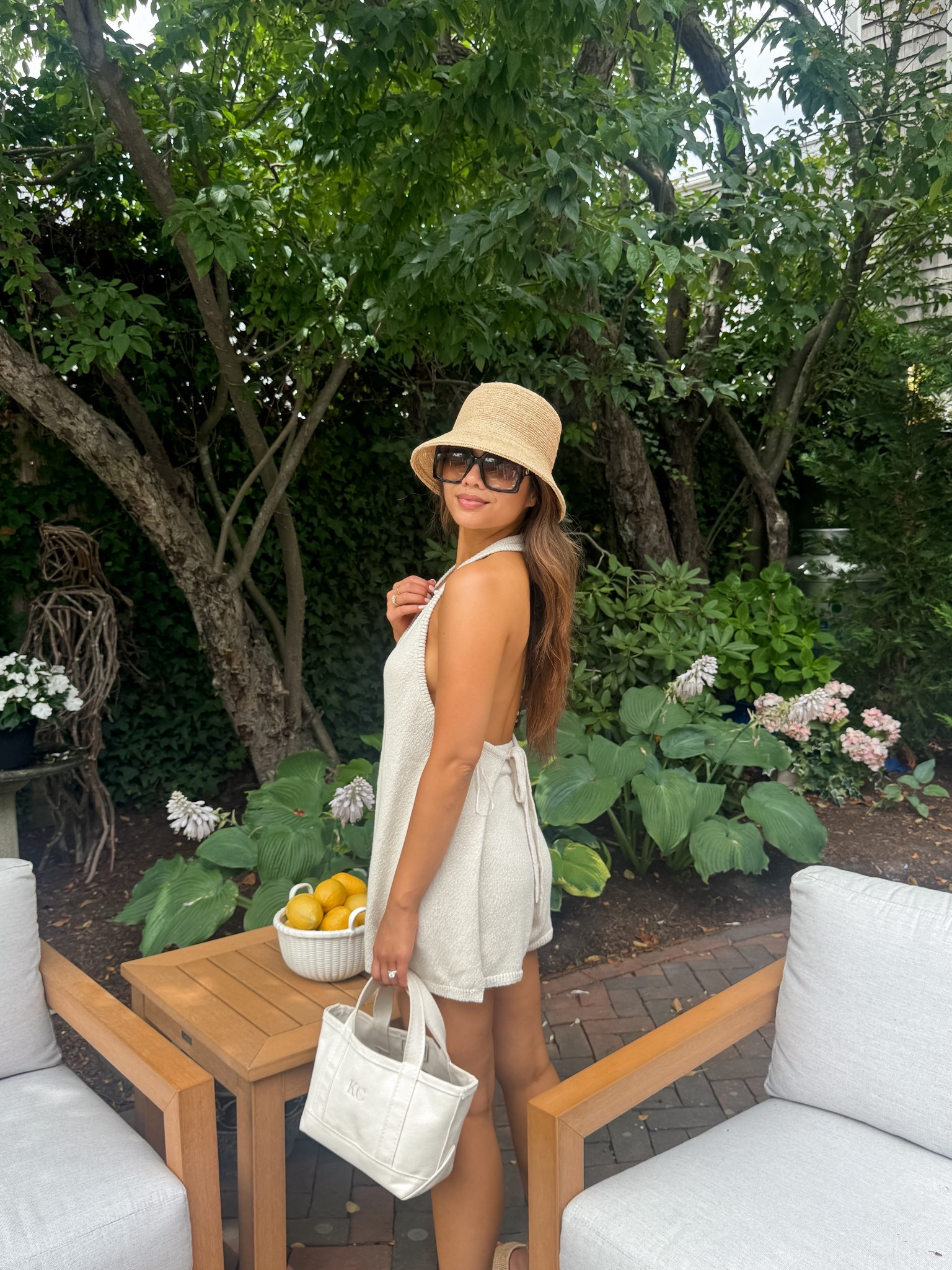 One of my favorite summer sets!! TTS, wearing xs and this the ‘wet plaster’ color

Sizing:
Set - tts, xs
Hat - followed size chart, medium
Platform raffia sandals - tts 
Boat and tote - mini natural on natural  