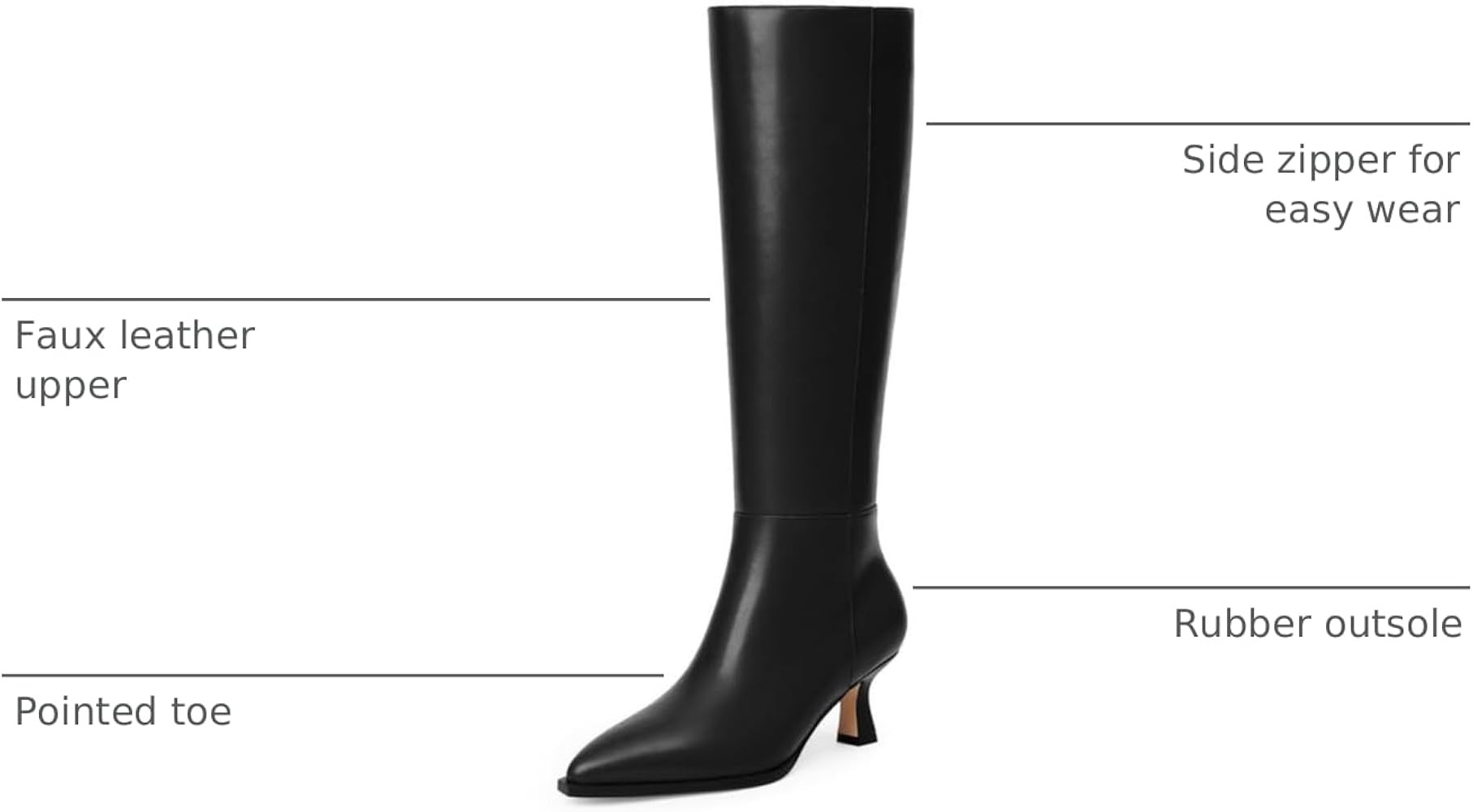 Modatope Knee High Boots Kitten Low Heel Faux Leather Pointed Toe Side Zipper Fall Long Tall Boot... | Amazon (US)