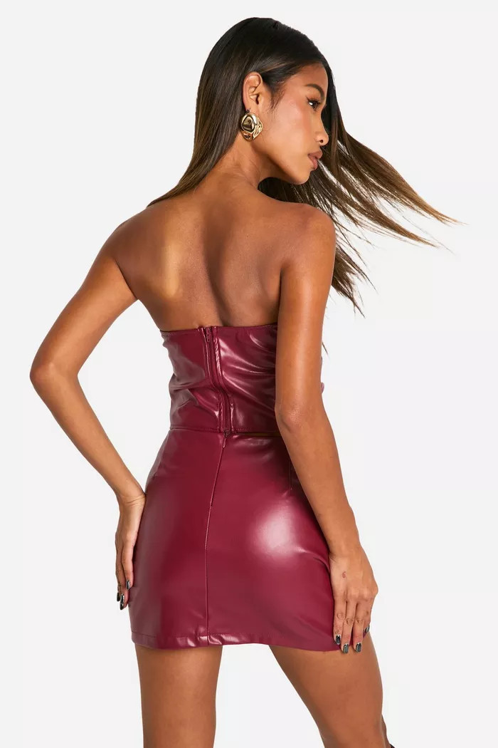 Pu Ruched Bandeau Corset | boohoo (US & Canada)