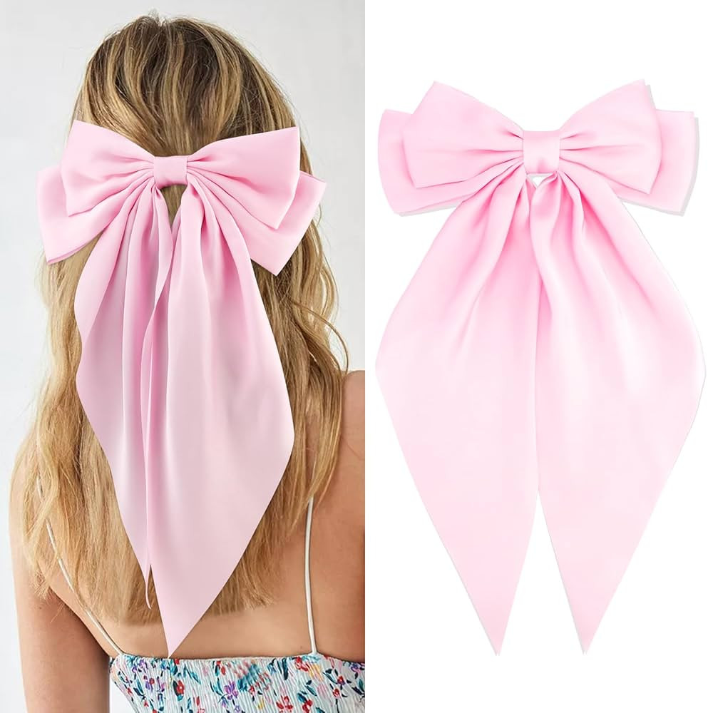 Velscrun Hair Bows for Women Girls Pink Silky Satin Large Coquette Hair Bow Oversized Hair Ribbon... | Amazon (US)