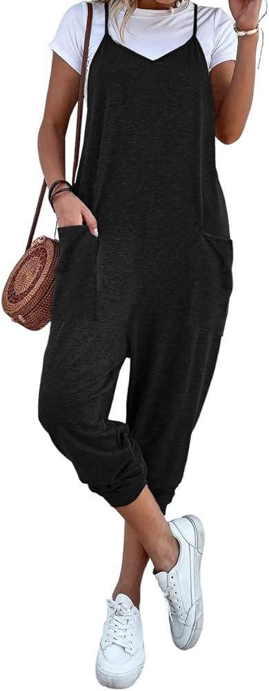 Cnkwei Womens V-neck Sleeveless Loose Casual Jumpsuits Adjustable Spaghetti Straps Long Pants Rom... | Amazon (US)