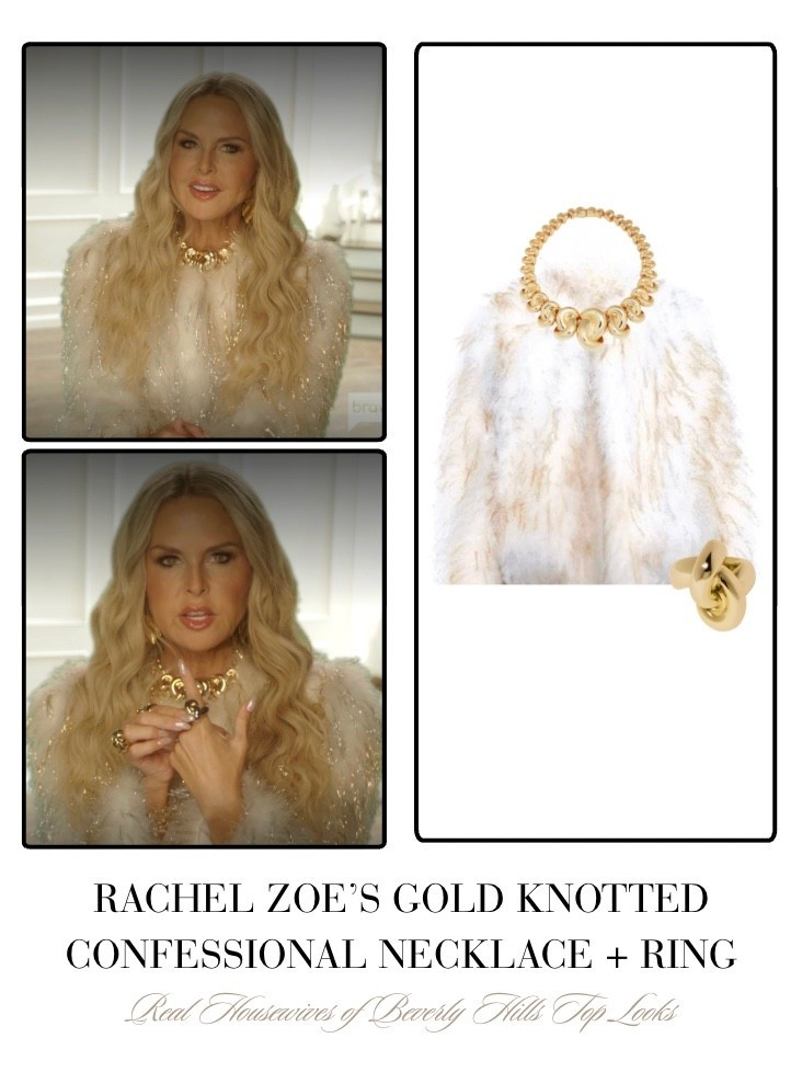 Rachel Zoe’s Gold Knotted Confessional Necklace and Ring 