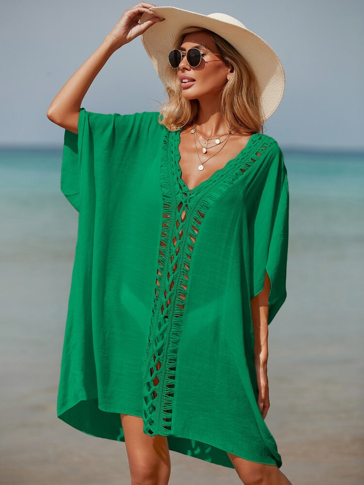 Crochet Trim Batwing Sleeve Cover Up | SHEIN