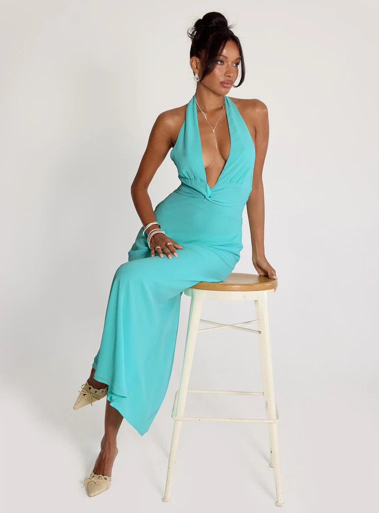 Destina Plunge Maxi Dress Aqua | Princess Polly US