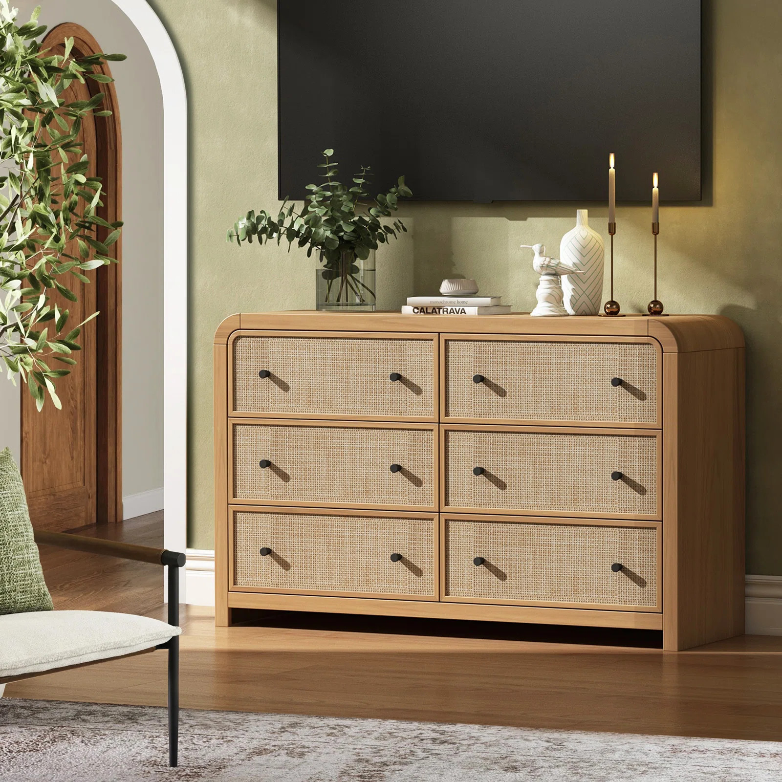 Rattan 6-Drawers Dresser，Thickened Curved Profile Design | Wayfair North America