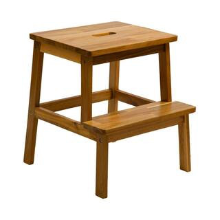 2-Step Acacia Wood Steps Stool, 350 lbs. Load Capacity, Natural Color | The Home Depot