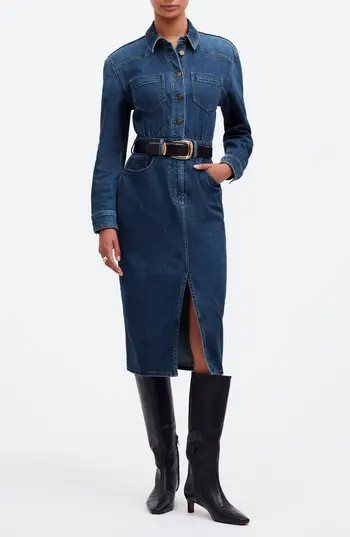 Madewell Western Long Sleeve Denim Shirtdress in Laselle Wash at Nordstrom Rack, Size 14 | Nordstrom Rack