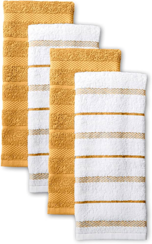 KitchenAid Albany Kitchen Towel 4-Pack Set, Orange Sorbet,Cotton, Yellow/White, 16"x26" | Amazon (US)