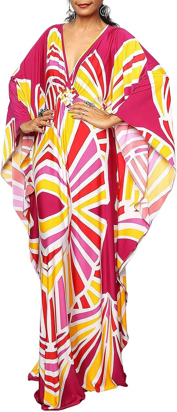 Bsubseach Women Ethnic Print Kaftan Beach Dress Plus Size Swimsuit Cover Up | Amazon (US)