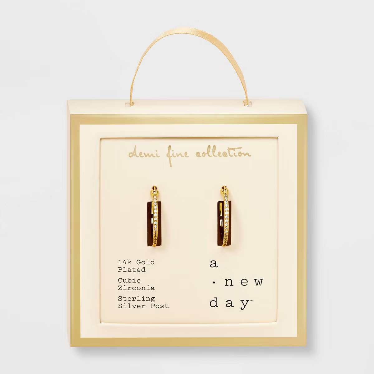 14k Gold Plated Brass Cubic Zirconia Pave Click Top Hoop Earrings - A New Day™ Gold | Target