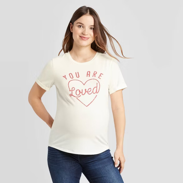 Maternity Short Sleeve Rolled Cuff You Are Loved T-Shirt - Isabel Maternity by Ingrid & Isabel™... | Target