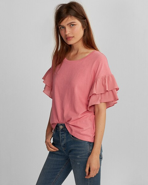 Short Ruffle Sleeve Tee | Express