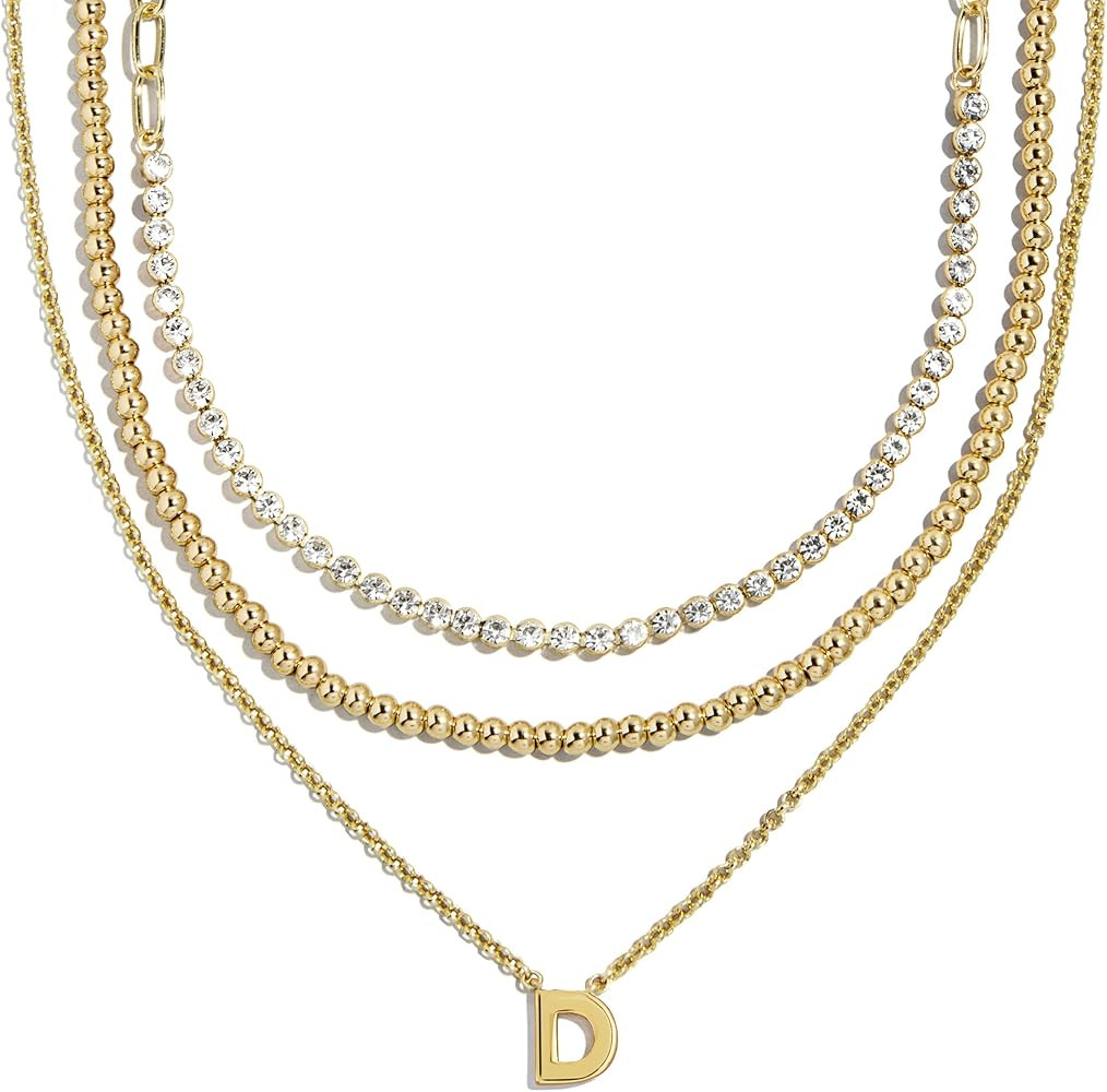 BaubleBar Kenna Pre-Layered Initial Necklace, Gold-Plated, Fashion Jewelry, Gifts for Women, Beau... | Amazon (US)