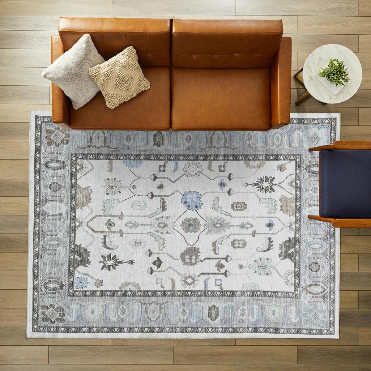 Midha White Gray Brown Modern Oushak Rug | Fame Rugs