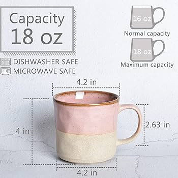 Bosmarlin Large Ceramic Coffee Mug, Pink Big Tea Cup for Office and Home, 18 Oz, Dishwasher and M... | Amazon (US)