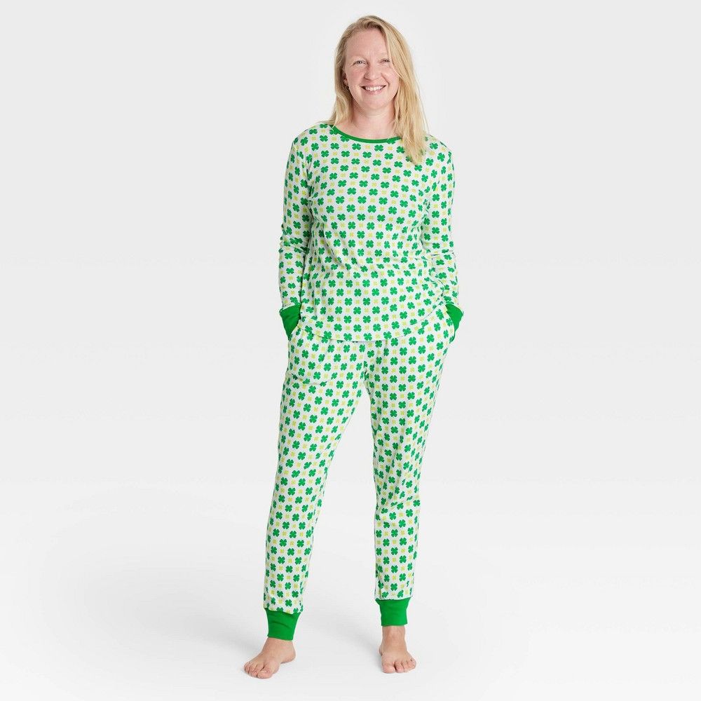 Women's St. Patrick's Day 100% Cotton Matching Family Pajama Set - Green XS | Target