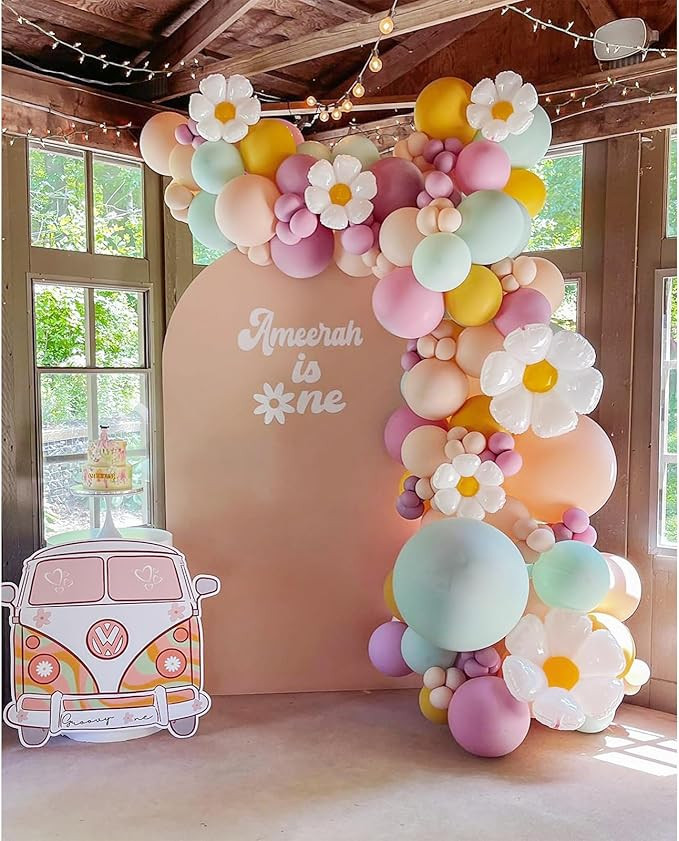 Daisy Balloon Garland Kit - 155pcs White Groovy Daisy Flower Macaron Pastel Balloons Garland for ... | Amazon (US)