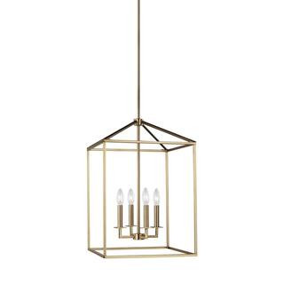 Sea Gull Lighting Perryton Medium 15.5 in. 4-Light Satin Brass Modern Transitional Candlestick Pe... | The Home Depot