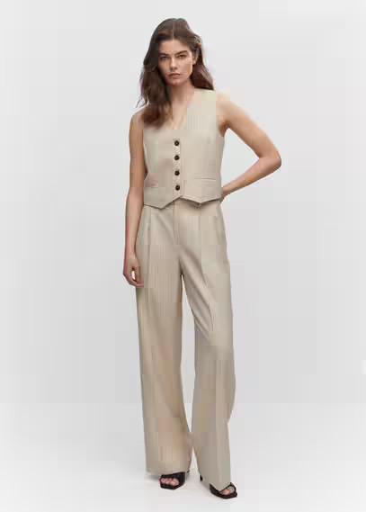Chalk-stripe trousers beige - Woman - 14 - MANGO | MANGO (UK)