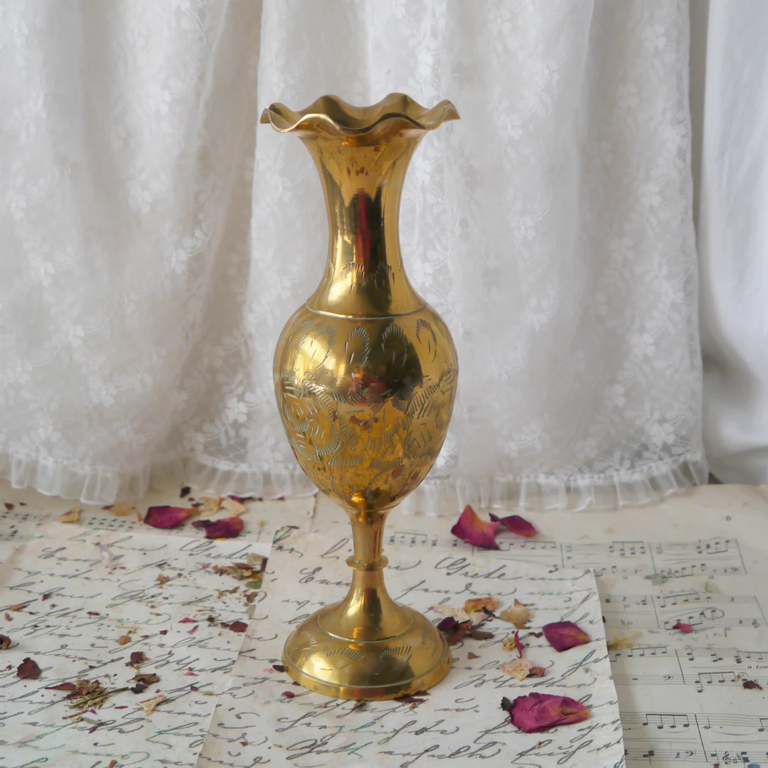 Vintage Etched Brass Vase | Etsy (US)