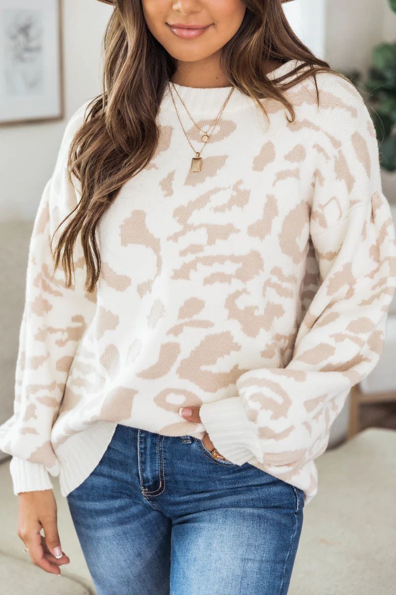 Let My Heart Run Wild Tan/Ivory Animal Print Sweater | The Pink Lily Boutique