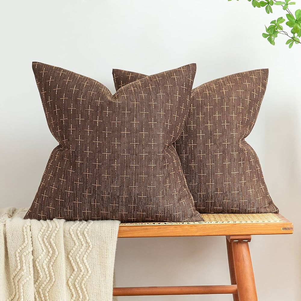 MIULEE Pack of 2 Decorative Vintage Burlap Linen Brown Throw Pillow Covers Modern Farmhouse Pillo... | Amazon (US)