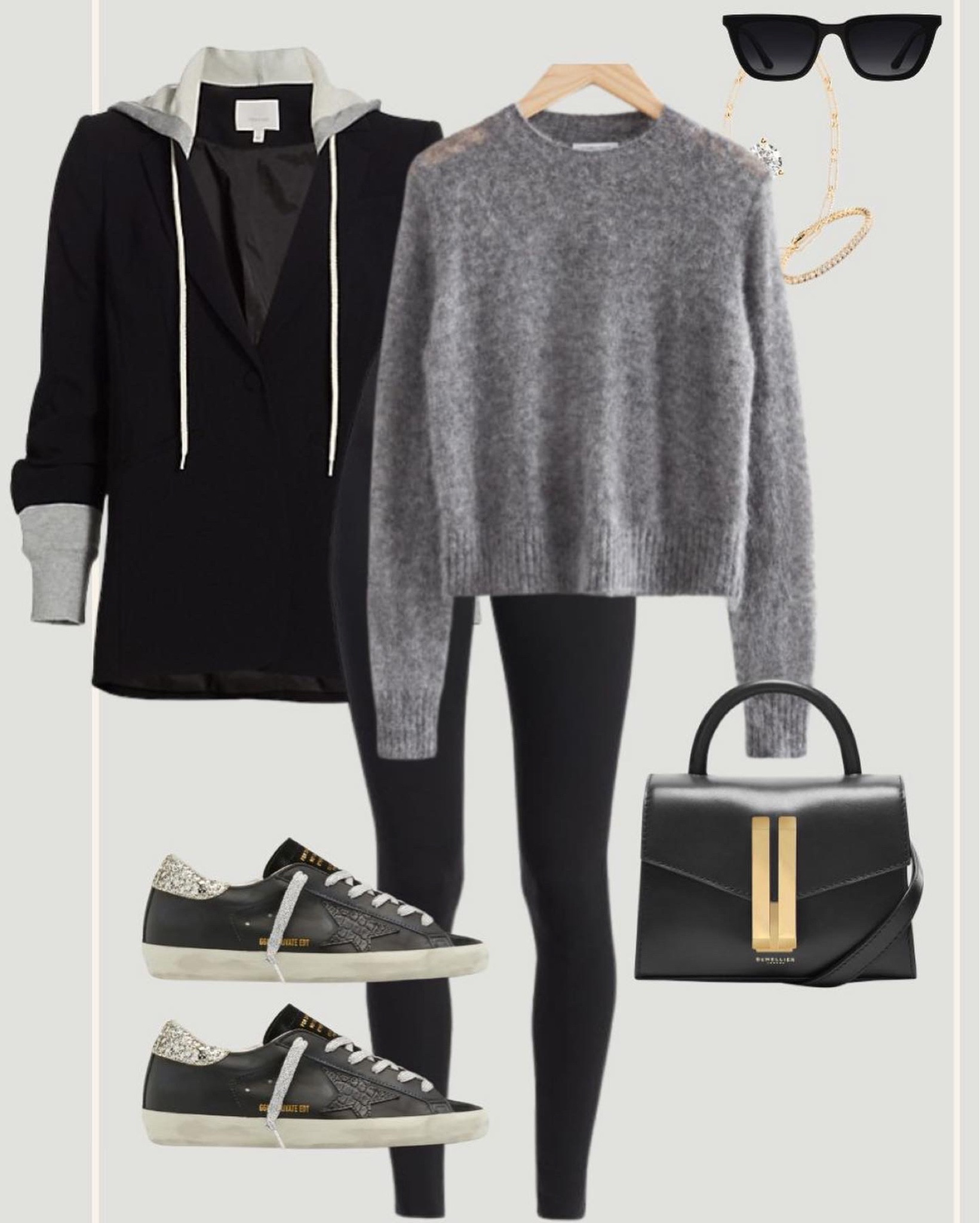 Casual winter outfit, hooded blazer, sneakers, black leggings, travel outfit 

#LTKtravel #LTKstyletip #LTKFind