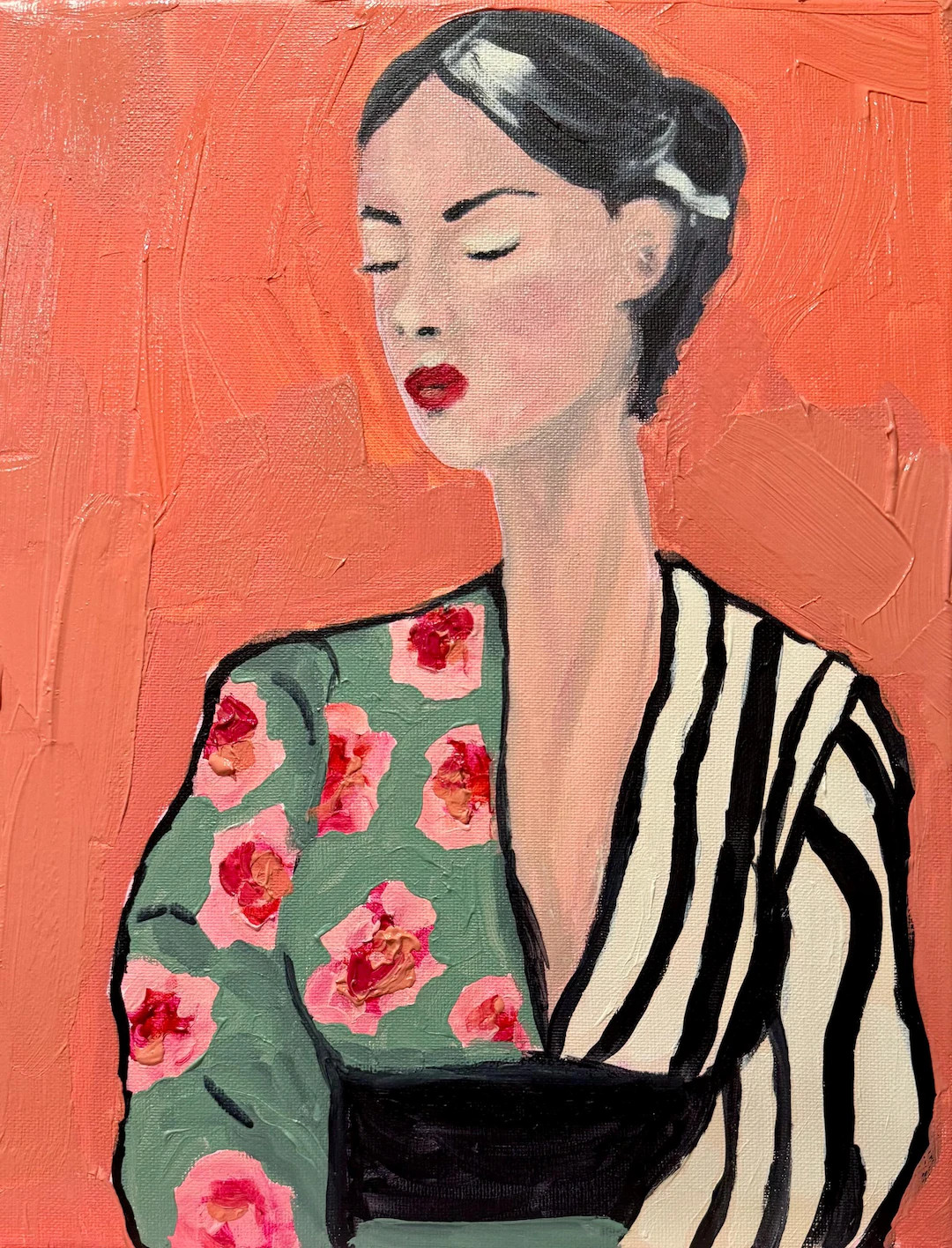 Floral Kimono Woman Portrait: Original Acrylic Painting on Canvas (14x11 In) - Etsy | Etsy (US)