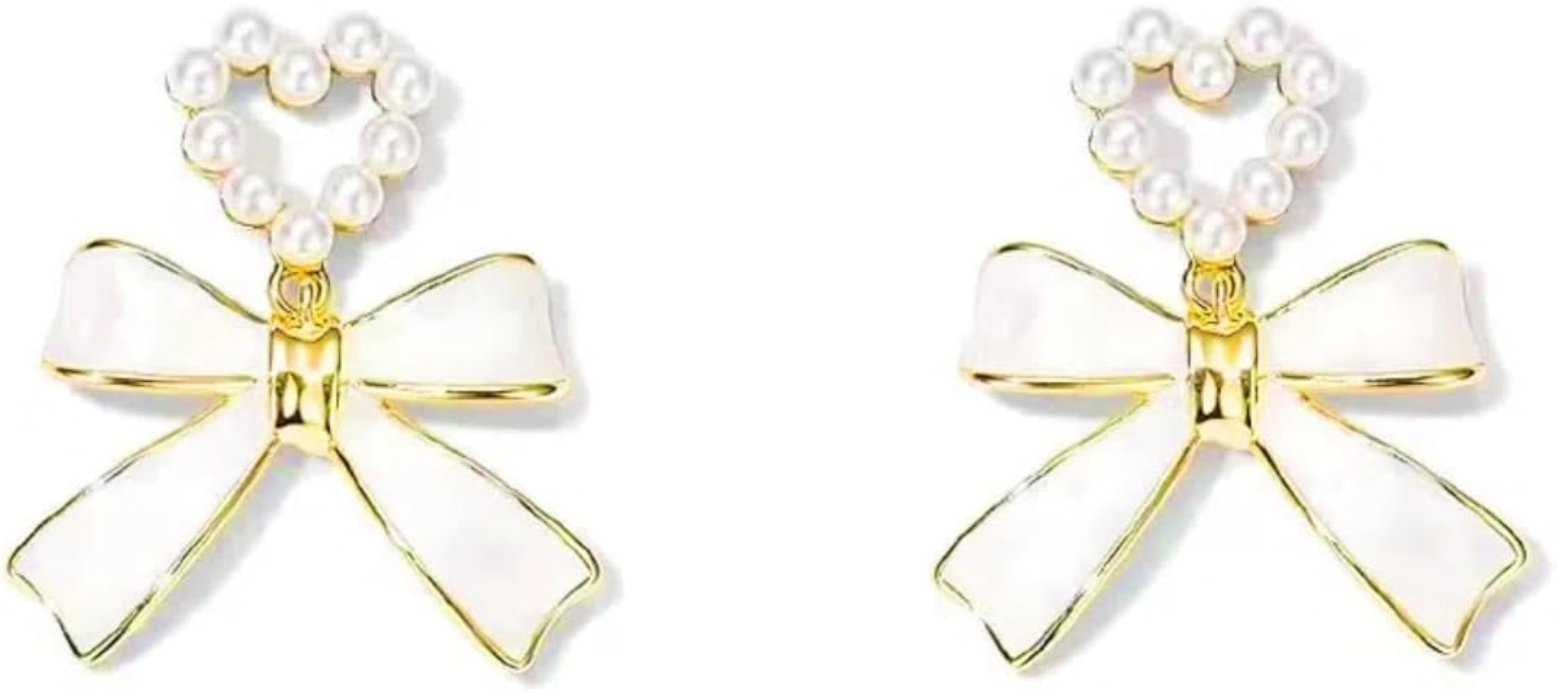 NEKVFO women's Bow Pearl pendant earrings; 925 silver enamel opal jewelry | Amazon (US)