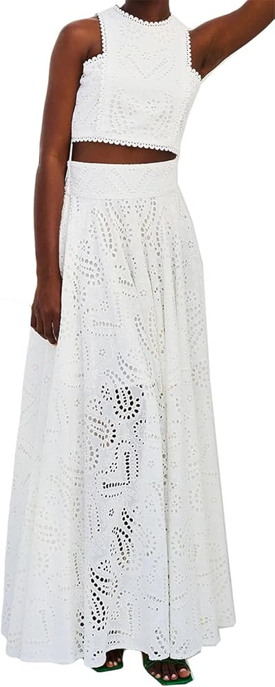 Women's 2 PCS Lace Holes Tank Tops Bodycon Skirts Sexy Nightclub Party Dress Outfits Set | Amazon (US)