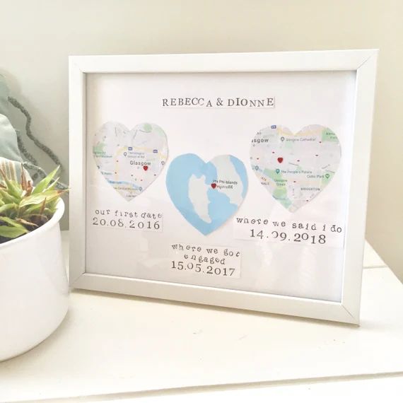 Personalised Wedding Day Gift, Map Heart Frame, Met, First Date, Engaged, Married, The Story Of Us F | Etsy (US)