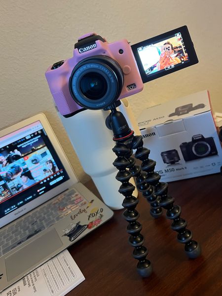 New Camera, in love with the Camera M50 Mark ii! It’s currently on sale $100 off (best deal!!) Giving you girls a sneak peak: Youtube maybe in card soon👀 so excited for everything to come. Also got the Joby gorilla tripod, extra camera batteries, canon m50 pink case silicone, camera external microphone, external hard drive, 256 gb sd card for memory. Also linking my laptop case and Stanley cup dupe that are seen in the pic. Xoxo, Lauren

#youtube #youtubeshorts #camera #canon #m50 #macbook #macbookair #tripod #vlog #vlogging #filming #sd #batteries #LTKFind 

#LTKtravel #LTKU #LTKsalealert