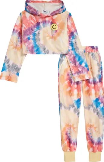 Kids' Be Happy Tie Dye Cotton Crop Hoodie & Joggers Set | Nordstrom