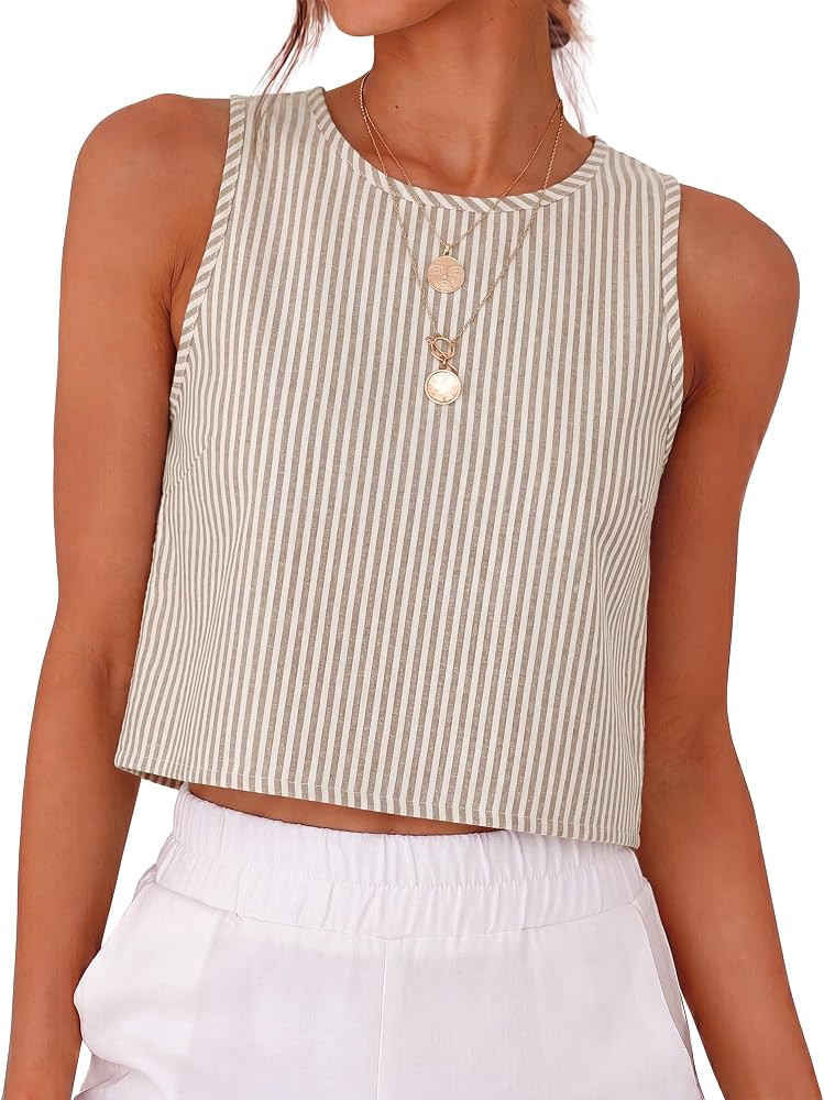 ANRABESS Womens Cropped Tank Tops Summer Sleeveless Back Button Shirts | Amazon (US)