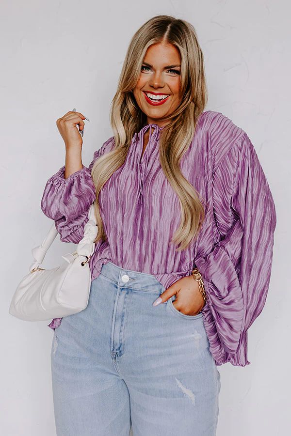 Posh Days Pleated Shift Top in Lavender Curves | Impressions Online Boutique