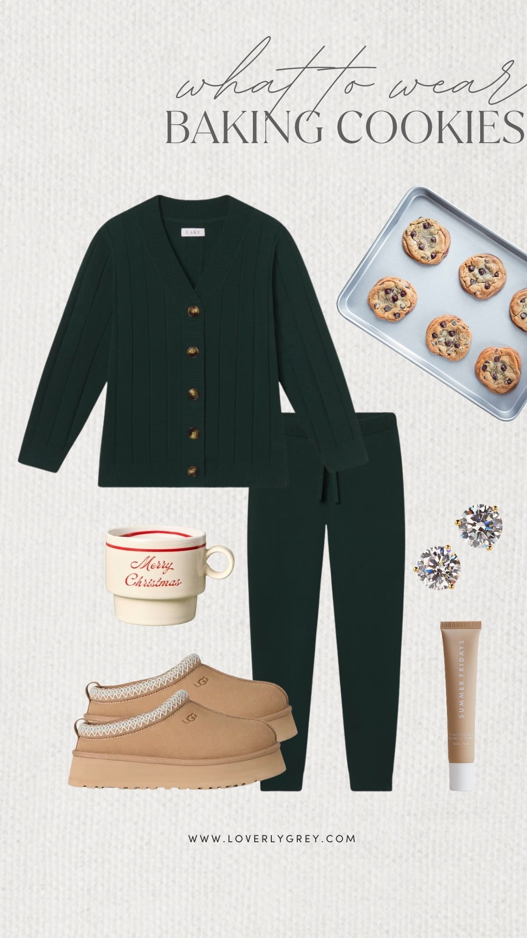 Loverly Grey, what to wear while baking cookie! The most comfortable dark green matching set is perfect for baking cookies! Pair it with UGGS, stud earrings, and don’t forget the festive mug for hot chocolate. Loverly Grey, what to wear, baking cookies 

#LTKHoliday #LTKmomlife #LTKSeasonal