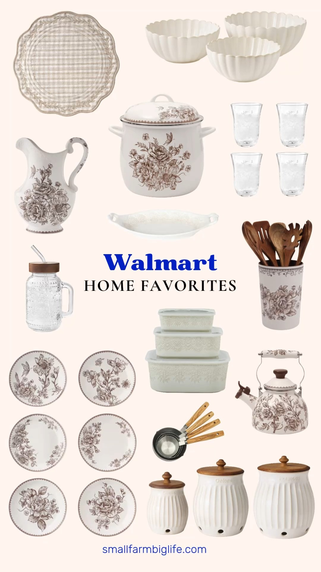 These new Pioneer Woman finds from Walmart are giving farmhouse kitchen goals and are perfect for a cozy home refresh.
For the kitchen, I am loving the Agetha acacia wood and bamboo melamine crock set, the Colette stoneware garlic, potato, and onion keepers, and the Colette scalloped stoneware nesting bowls for pretty everyday storage. The Agatha enamel on steel tea kettle and stock pot are such beautiful statement pieces on the stove, and the stainless steel measuring cups with olive wood handles are a small detail that makes such a difference.
For the table, the Daisy etched glass tumbler and the Channing glass tumbler with the wood lid are perfect for everyday drinkware. I am also loving the Vintage Lace ceramic casserole dish set and oval serving bowl, the Agatha stoneware appetizer plates, and the Agatha stoneware pitcher for entertaining, plus the quilted mini gingham woven placemat to tie the table together.
Shop all of my Pioneer Woman Walmart favorites linked in this post for an easy kitchen refresh. 

 #LTKfoodie #LTKHome