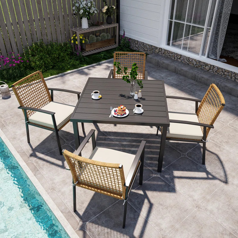 LAUSAINT HOME 5 Pieces Patio Dining Set PE Wicker Dining Set with 4 Chairs and 1 Square Table Seat Cushions Included | Walmart (US)