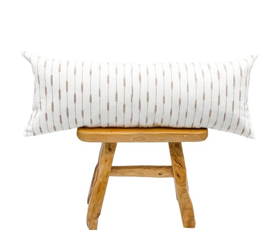 Extra Long Pillow White and Tan Brown Stripes Pillow Cover | Etsy | Etsy (US)