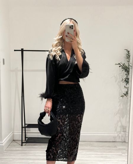 Winter style, Party Wear, Party season, Christmas Party Outfit, Black Sequin Skirt, New Year’s Eve Outfit Inspiration, Feather Trimmed Shirt 

#LTKHoliday #LTKstyletip #LTKSeasonal